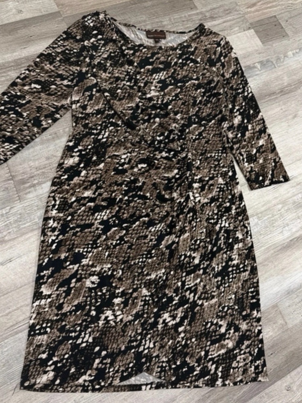 Dana Buchman Brown, Black & Cream Printed Long Sleeve Dress